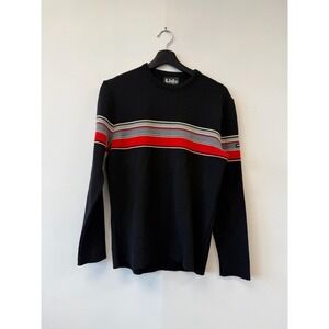 Vintage Lido Winter Sweater Small Black Red Stripe Skiing Crewneck Pullover 80s